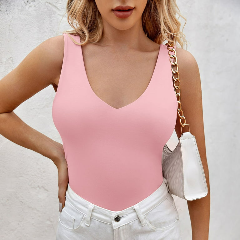 EHQJNJ Tank Tops with Built in Bras Tank for Women Summer Scoop Neck Tank  Tops Knit Shirts Casual Loose Sleeveless Camisole Sweater Blouses T Shirt  Corset Tops for Women Pink and Black 