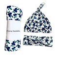 thumbnail image 1 of Conjunto de tres piezas de manta para bebé recién nacido, gorro fetal, banda para el pelo, envoltura elástica estampada antisobresaltos, 1 of 5