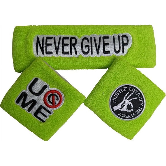 John Cena 3pc Neon Cotton Green Headband Wristbands Set