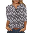thumbnail image 1 of Mujeres Casual Impreso Cuello en V Manga larga Suéter Botones Blusa suelta Camiseta Tops Fridja  hkj3439, 1 of 5