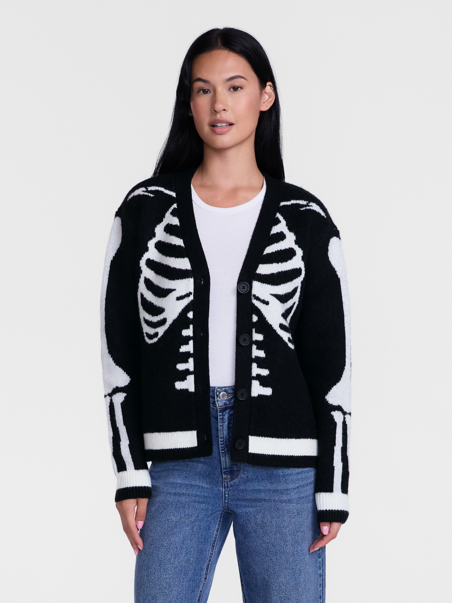 Way To Celebrate Women's Skeleton Graphic Cardigan Sweater photo 1