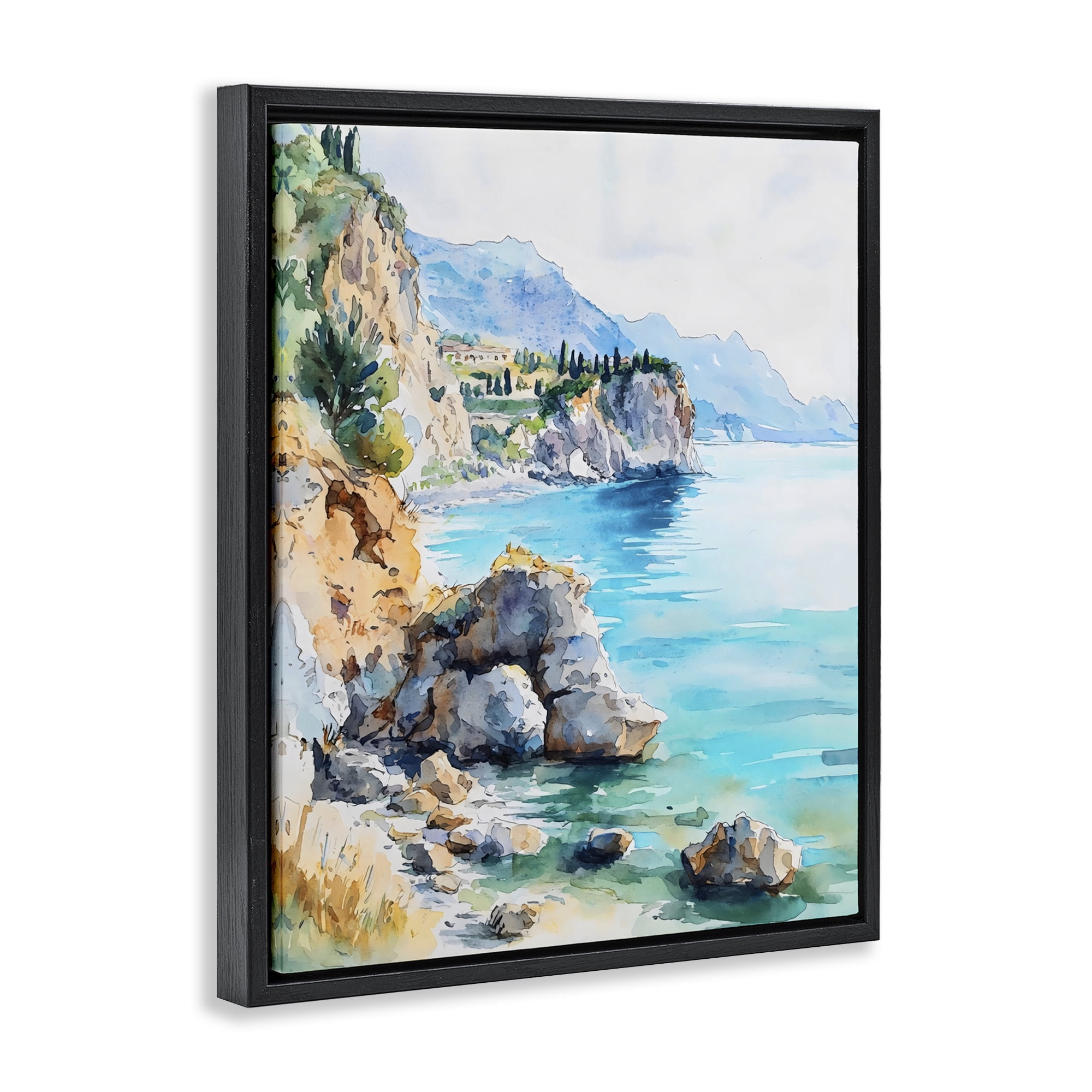 Stupell Industries Azure Italian Coastline Black Framed Floater Canvas Wall Art, design by LSR Design Studio
