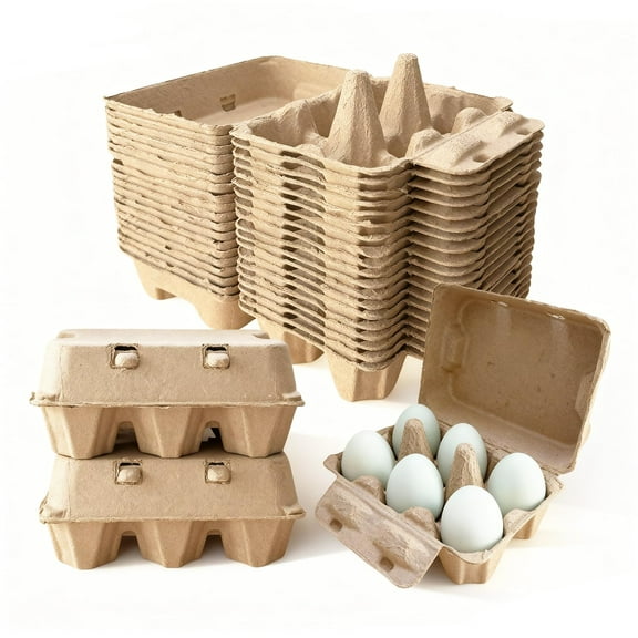 Half Dozen Pulp Duck Egg Carton Container, 6-Count Storage Box for Farm Fresh Double-Yolked Jumbo Eggs, Reusable, Brown