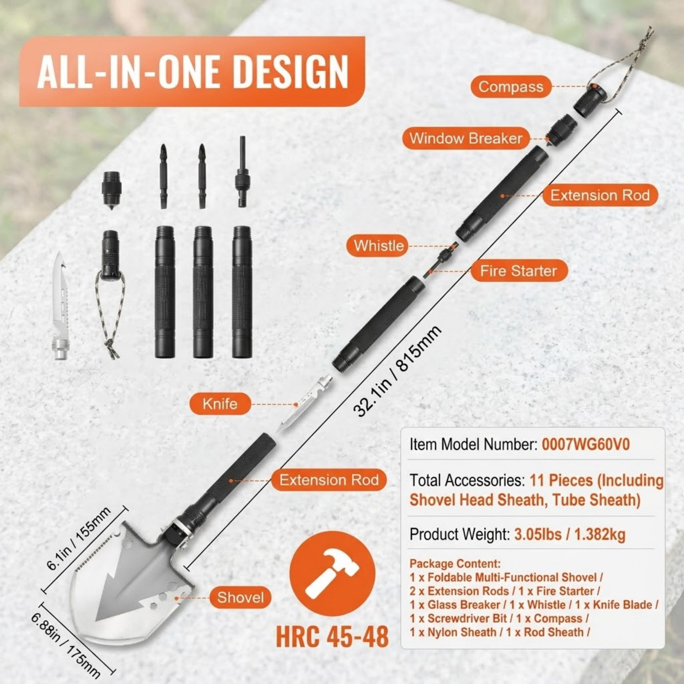 11-in-1 Survival Shovel, Folding Camping Multitool, Military Grade Portable Tactical Shovel for Off-Roading & Hiking