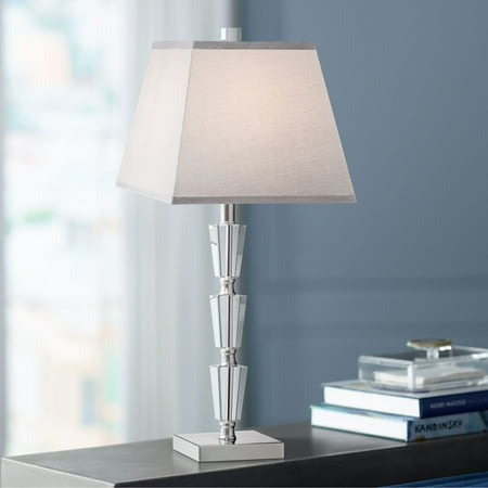 Stacked Crystal Table Lamp Vienna Full Spectrum Art Deco Table Lamp Stacked Crystal Base Gray Tapered Square Shade for Living Room Family Bedroom Bedside ()