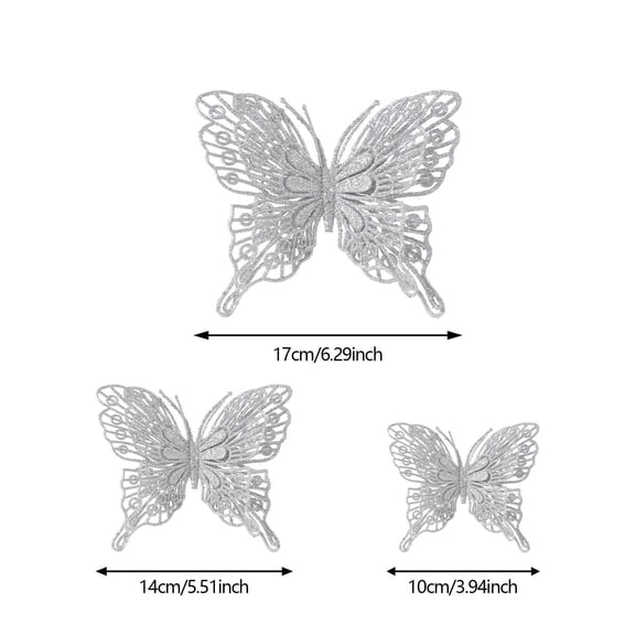 HOARBOEG 9Pcs Powder Butterflies Ornaments Set - Elegant Lace-like Christmas Tree Decorations with Glitter Finish, Wedding Party Supplies and Photography Props, 3 Sizes
