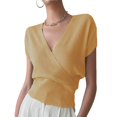thumbnail image 2 of Women's V-Neck Wrap Short Sleeve Solid Color Cross Knit Sweater, S, 2 of 5