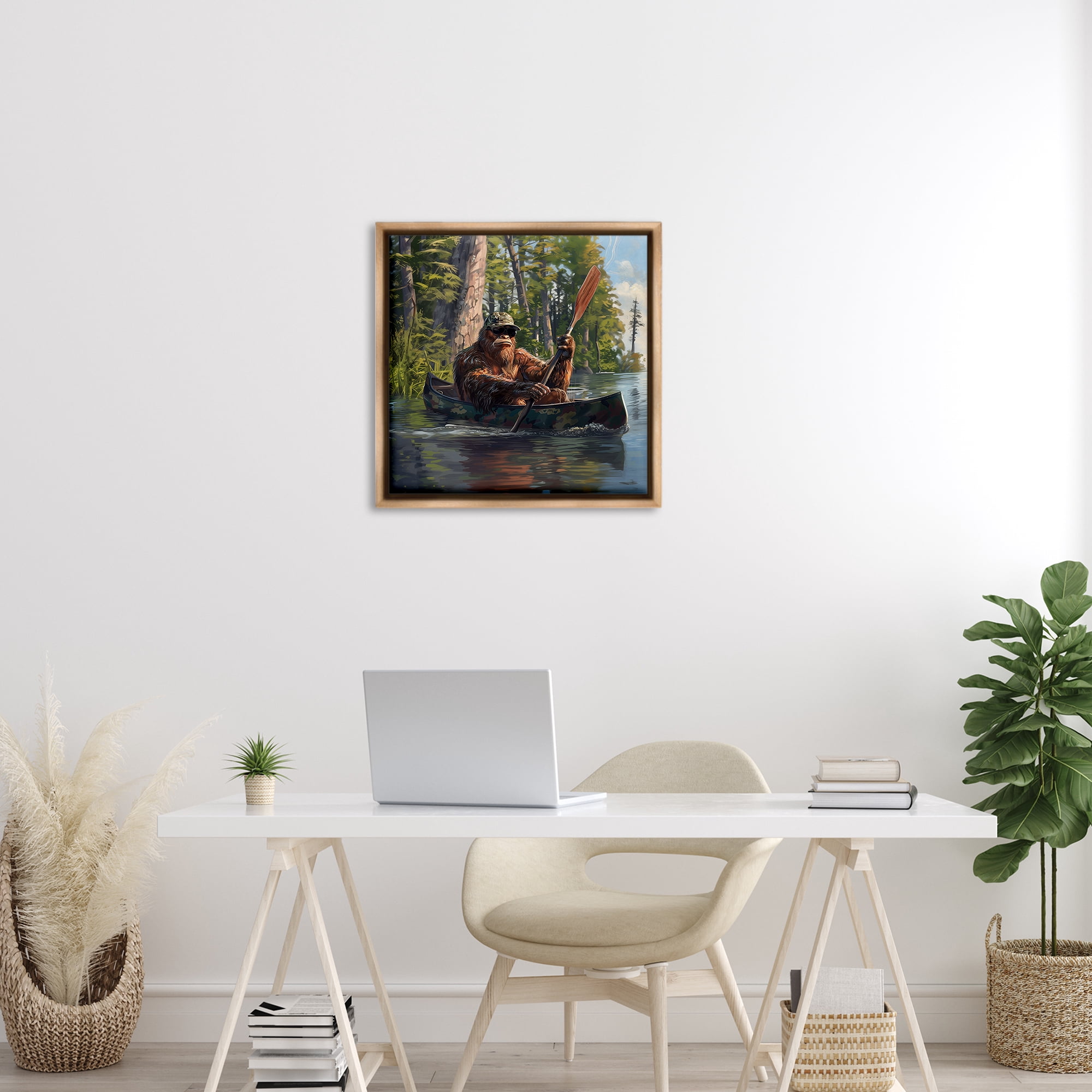 Stupell Industries Mythical Monster in Canoe Fantasy & Sci-Fi Painting Brown Floater Framed Canvas Art Print Wall Art, 25 x 25
