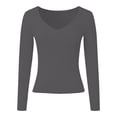 thumbnail image 3 of ZHOGXU Big Kids Girls T Shirt Long Sleeve V Neck Ribbed Solid Color Breathable Slim Fit Top For Casual Daily Wear,Dark Gray,9-10 Years, 3 of 4