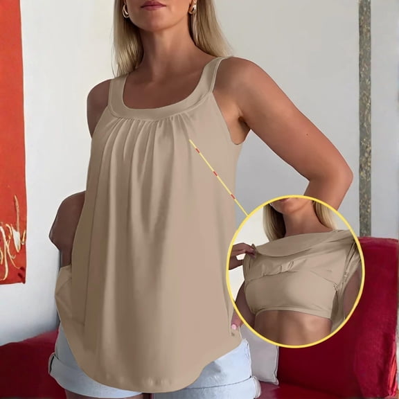 Stralyhd Women's Tank Tops with Built In Bras Square Neck Racerback Shirts Summer Fitted Tank Top Casual Sleeveless Tops Complexion M