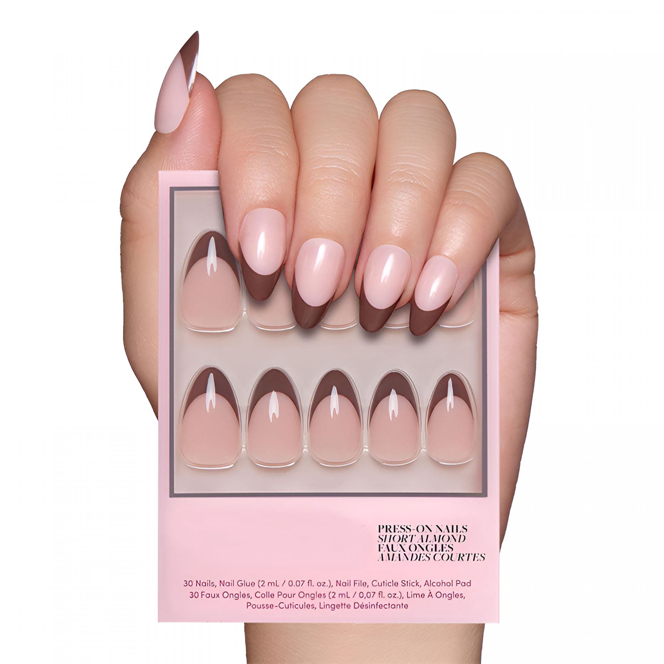 RAGUPEL Press on Nails - Blush Dunes | Short Squoval Fake Nails with Pink French Tips and 3D Accents, Salon Quality Summer Nails | 15 Sizes - 30 Nail Kit with Glue