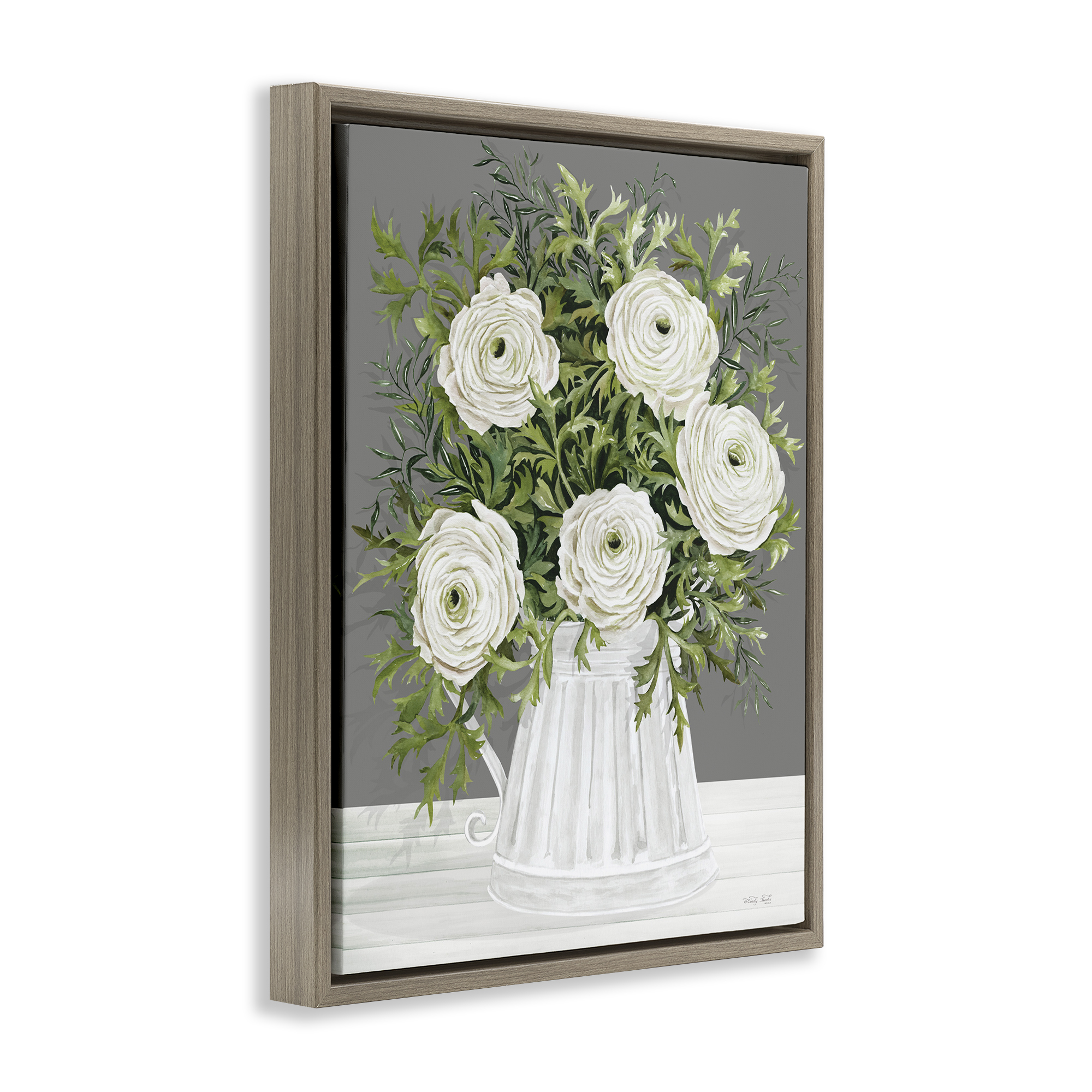 Stupell Industries Peonies in Country Vase Botanical & Floral Painting Brown Floater Framed Art Print Wall Art, 25 x 31