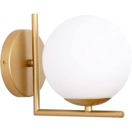 Mid Century Modern Globe Wall Sconce Lamp Gold Finish Light Fixture With White Frosted Glass Shade Canada Mid Century Modern Globe Wall Sconce, Lamp Glass Globe Base Plate