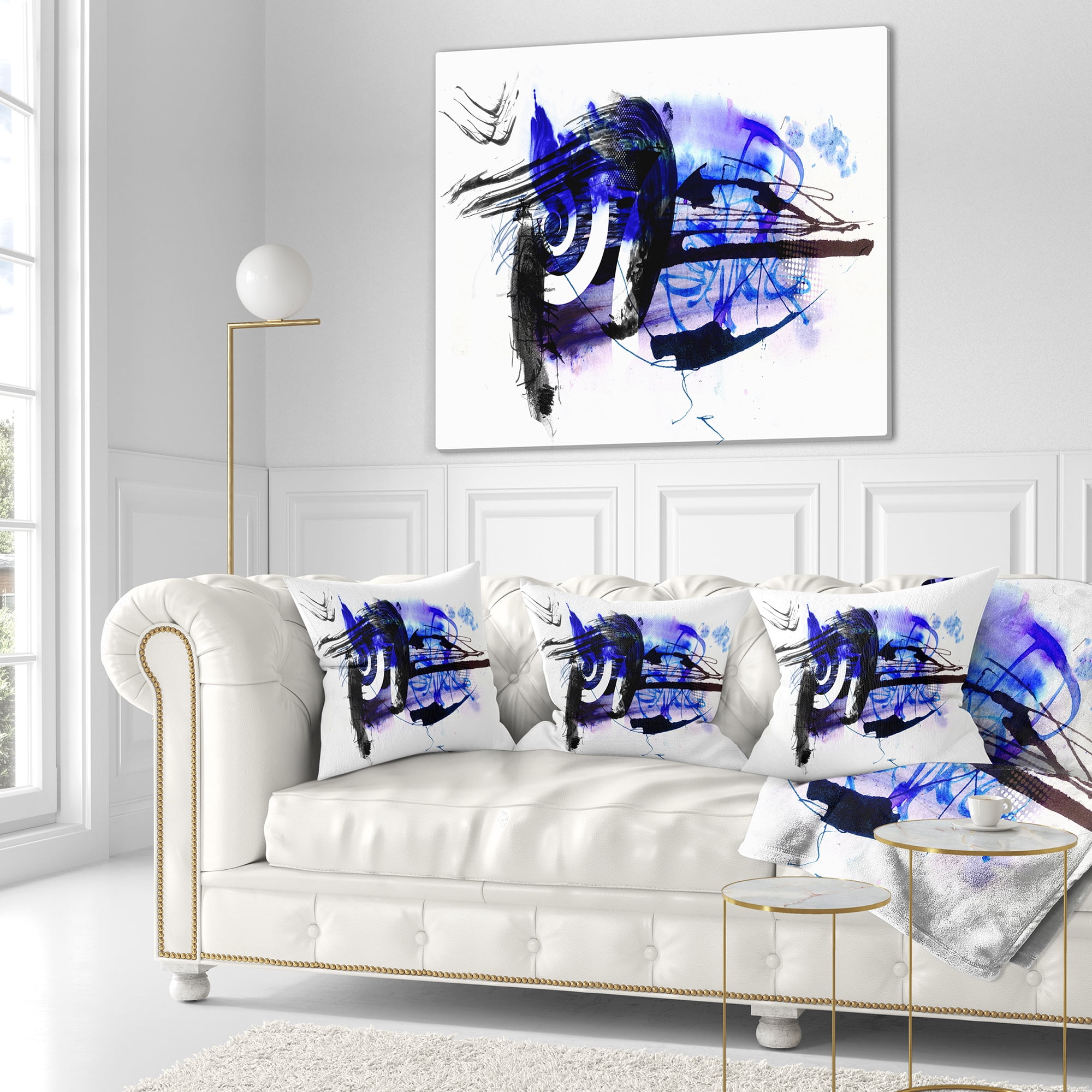 Designart Blue Stain Abstract - Abstract Throw Pillow - 18x18