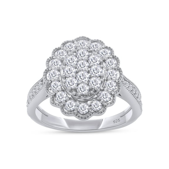 AFFY 1 Carat Moissanite Diamond Milgrain Cluster Engagement Ring for Women 14K White Gold over Silver-4