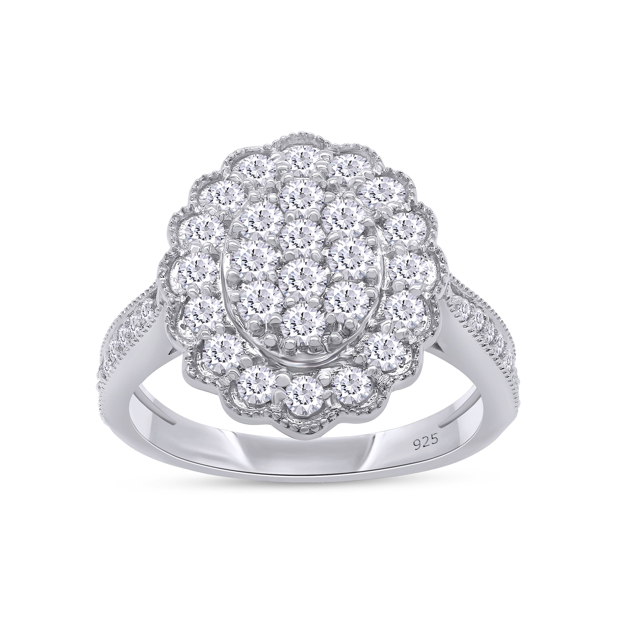 AFFY 1 Carat Moissanite Diamond Milgrain Cluster Engagement Ring for Women 14K White Gold over Silver-4