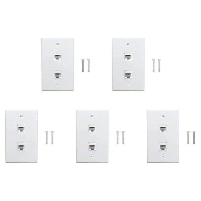5 Pack 2 Port Ethernet Wall Plate, Cat6 Female to Female Wall RJ45 Inline Coupler Wall Outlet, White