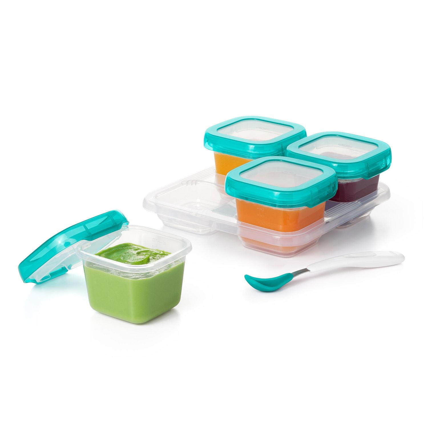 OXO Tot - Baby Blocks - Containers - Airtight, Watertight, Leakproof - Clear Lids & Bodies - Measurement Markings - Stackable Freezing Trays - Safe Storage for Spill-Free Outings - - For I