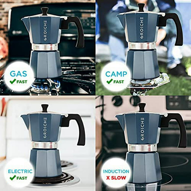 GROSCHE Milano Moka pot, Stovetop Espresso maker, Greca Coffee Maker,  Stovetop coffee maker and espresso maker percolator (Mint, 6 cup)