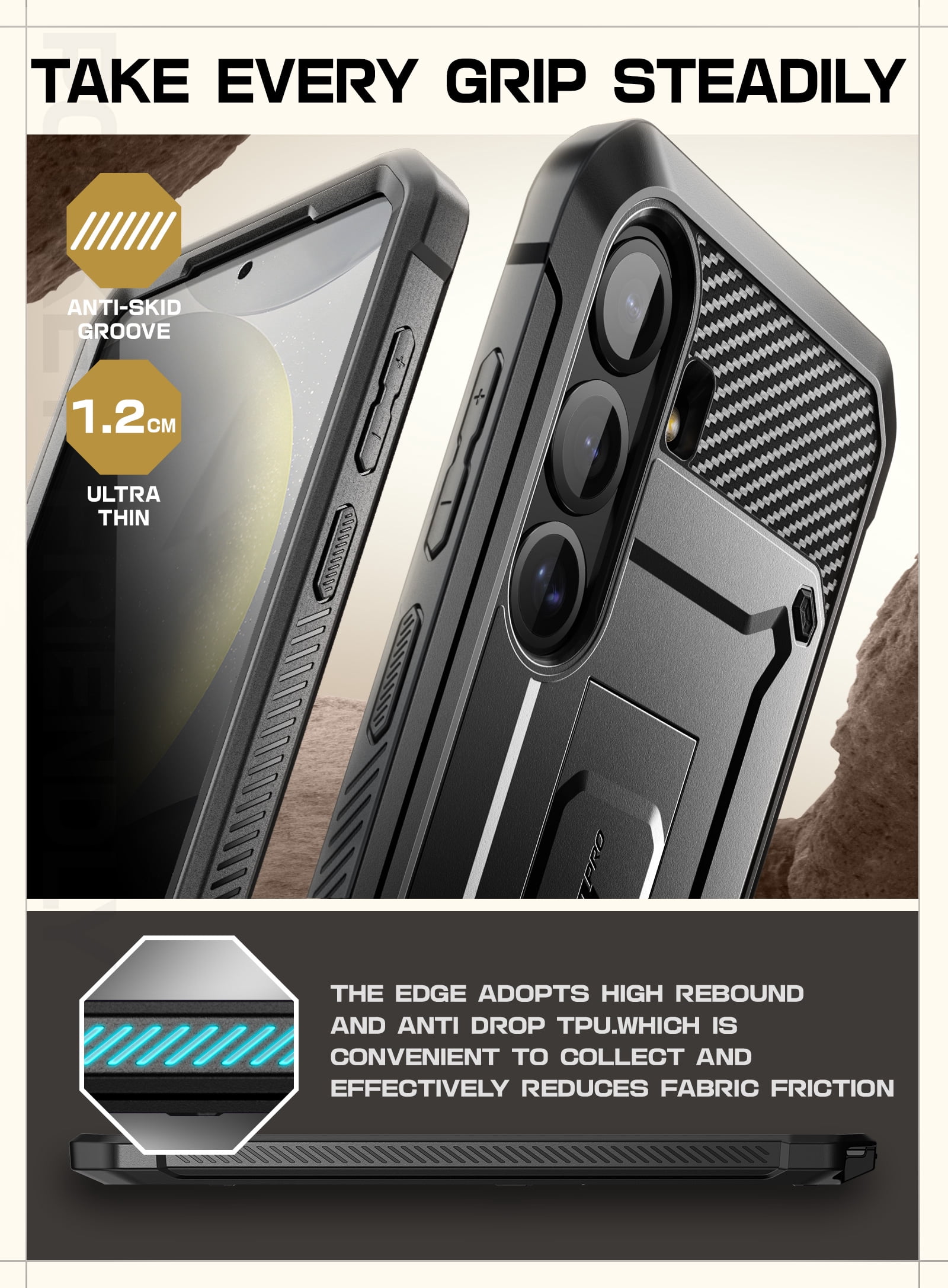 SUPCASE for Samsung Galaxy S25 Case with Stand, [Unicorn Beetle Pro] [2 Front Frames] [Built-in Screen Protector & Belt-Clip] Military-Grade Protection Phone Case Cover for Galaxy S25, Black