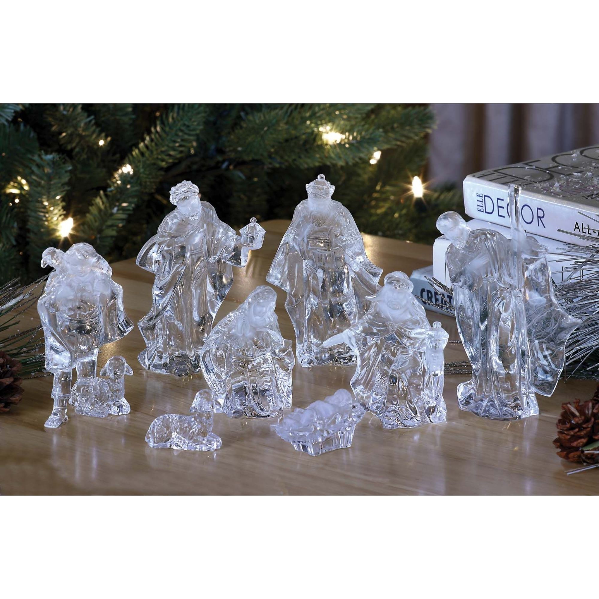 Nativity ornament scene joy larger christmas 6.25" Clear Holy Family Christmas Nativity Set Crystalline Tabletop Decor - Walmart.com