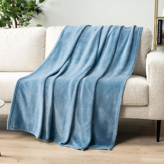 Dusty Blue Throw Blanket for Couch, Light Slate Blue Super Soft Fuzzy Flannel Throw for Sofa, Luxury Plush Microfiber Bed Blanket, Cozy Home Decorative Velvet Gift Blanket, 50x60