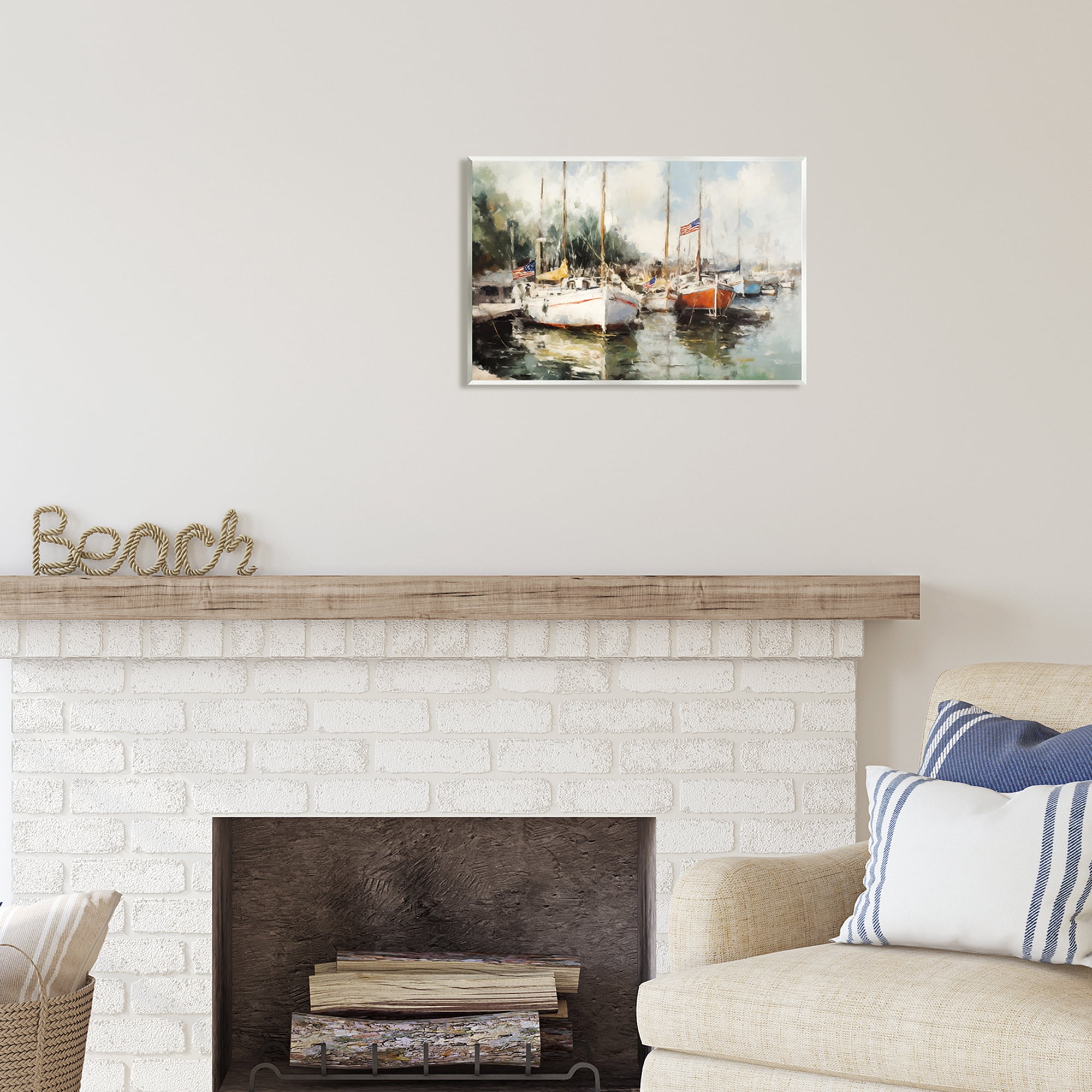 Stupell Industries Americana Boat Harbor Transportation Painting Unframed Art Print Wall Art, 19 x 13