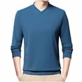 thumbnail image 1 of Blusas y camisas de manga larga con cuello en V para hombre, estilo informal, de color liso, con botones y cuello en V, camisa de manga larga de poliéster para hombre., 1 of 8