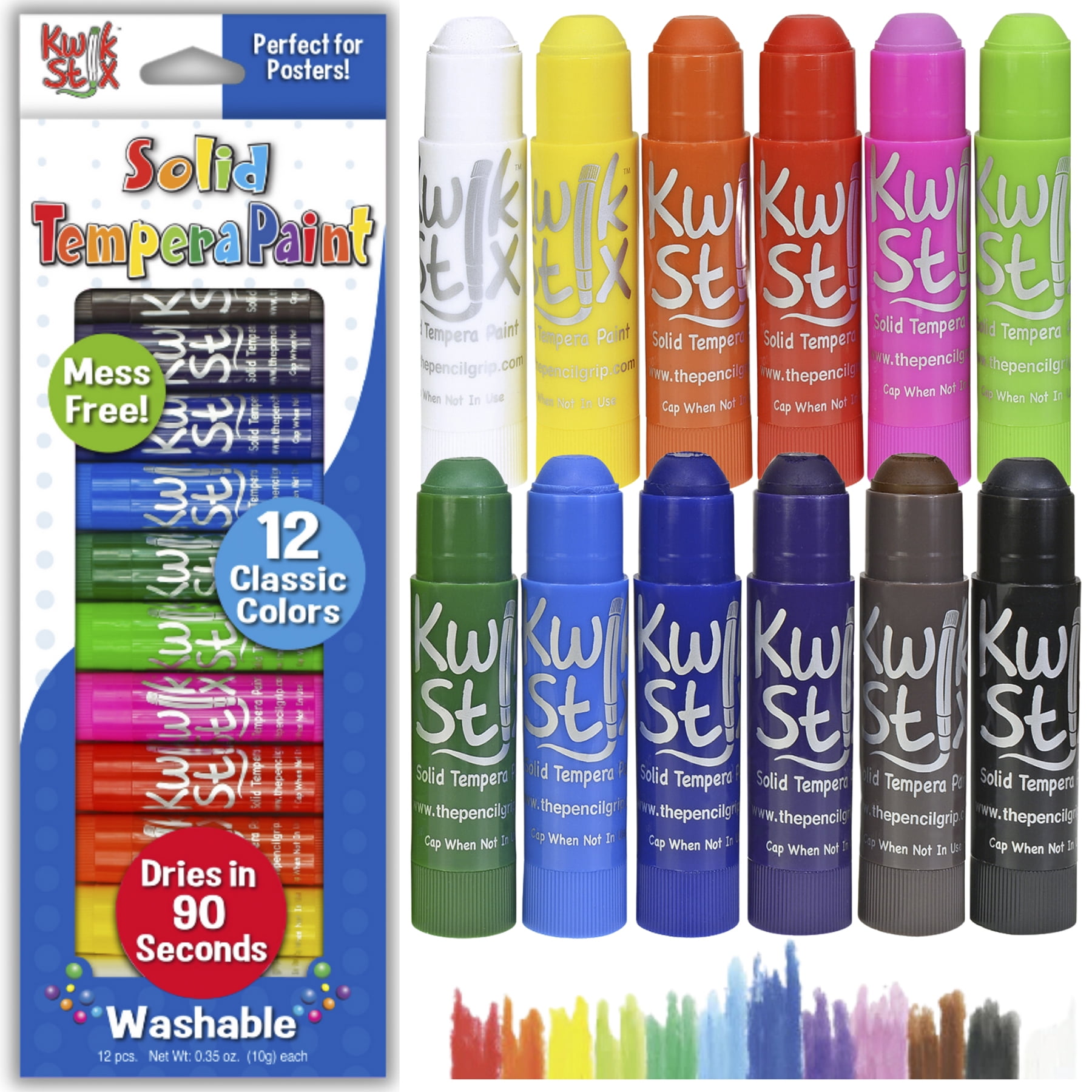 Kwik Stix Solid Tempera Paint Sticks, Classic Colors, 12 Per Pack, 2 Packs