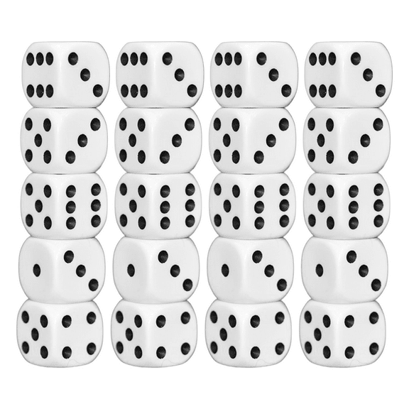 20 Pack Standard Game Dice – Classic White with Black Dots for Board Games, Math, and Crafts