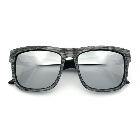 Kush Mirrored Brushed Plastic Wood Grain Iconic Horn Rim Sunglasses Grey Wood - Silver Mirror