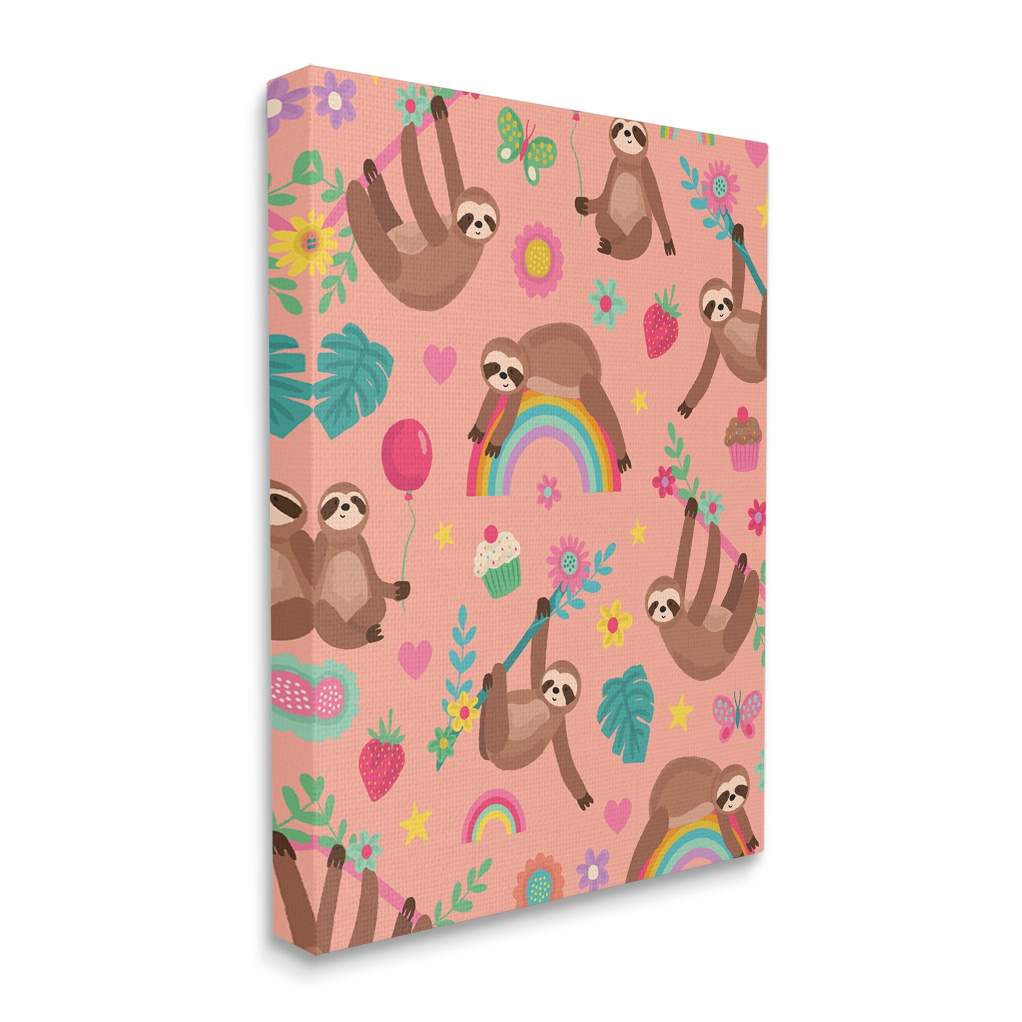 Stupell Industries Sloths Climbing Botanical Branches Whimsical Floral Pattern Graphic Art Gallery Wrapped Canvas Print Wall Art, Design by Lisa Perry Whitebutton