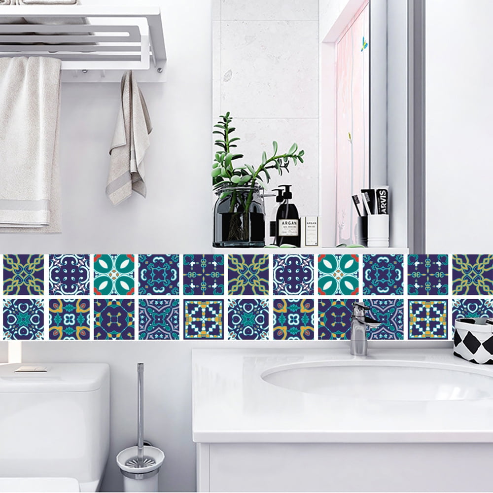10pcs Light Grey Moroccan Self-adhesive Bathoom Kitchen Wall Floor Tile Sticker 