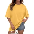 thumbnail image 3 of Women's Oversized Tshirts Crewneck Summer Short Sleeve Loose Fit Solid Color Basic Tees Casual Daily Wear Tops, #02 Yellow, M, 3 of 6