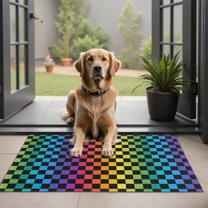 Rainbow Checkered Pattern Door Rugs,Washable Non Slip Door Mats Indoor,Decorative Door Mats,Entry Mat Indoor for Entrance,Bedroom,Kitchen,Bathroom,20"x32"