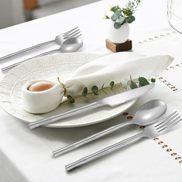 cuyhtdup Ensemble de Couverts Solide Manche Rond Couteaux Fourchette et Cuillère 5 Pcs Hôtel Innovation de Haute Qualité Couverts