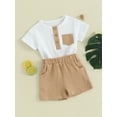 thumbnail image 4 of Musuos Toddler Boy Shorts Set 6 12 18 24M 3T Short Sleeve Round Neck Pocket Button T-Shirt with Shorts 2Pcs Summer Outfit, 4 of 10