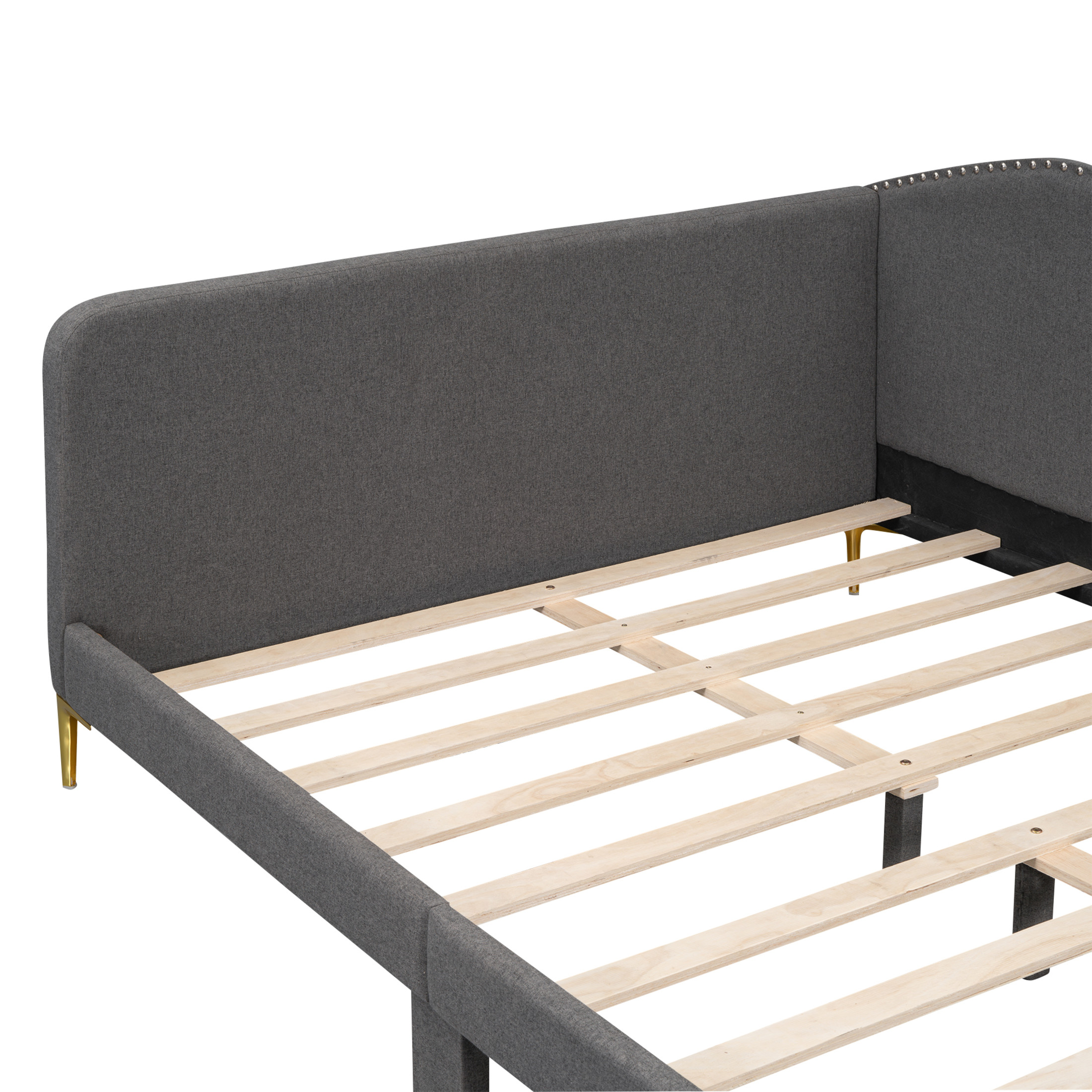 Noble House Full Upholstered Daybed, Modern Linen Sofa Bed with Armrest and Backrest, Space Saving Design, Grey