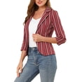 thumbnail image 5 of INSPIRE CHIC Women's Striped Blazer  3/4 Sleeves Casual Open Front Notched Lapel Blazer XS Red, 5 of 9