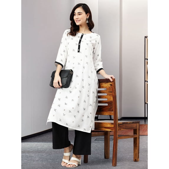 White Rayon Slub Kurta Palazzo Set