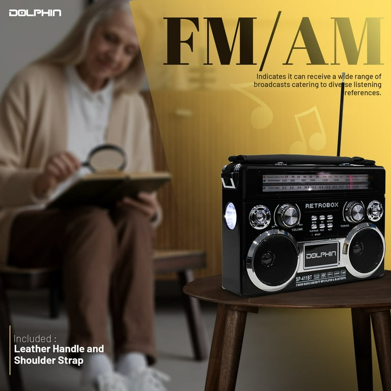 Dolphin SP-411BT Retro Bluetooth Radio with AM/FM/SW, Rechargeable