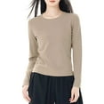 thumbnail image 2 of COMVALUE Women's Seamless Layering Shirts Solid Color Long Sleeve Crew Neck Underwear Shirts Lightweight Breathable Stretch Fitted Inner Top Warm Winter Base Layer( Khaki,XXL), 2 of 4