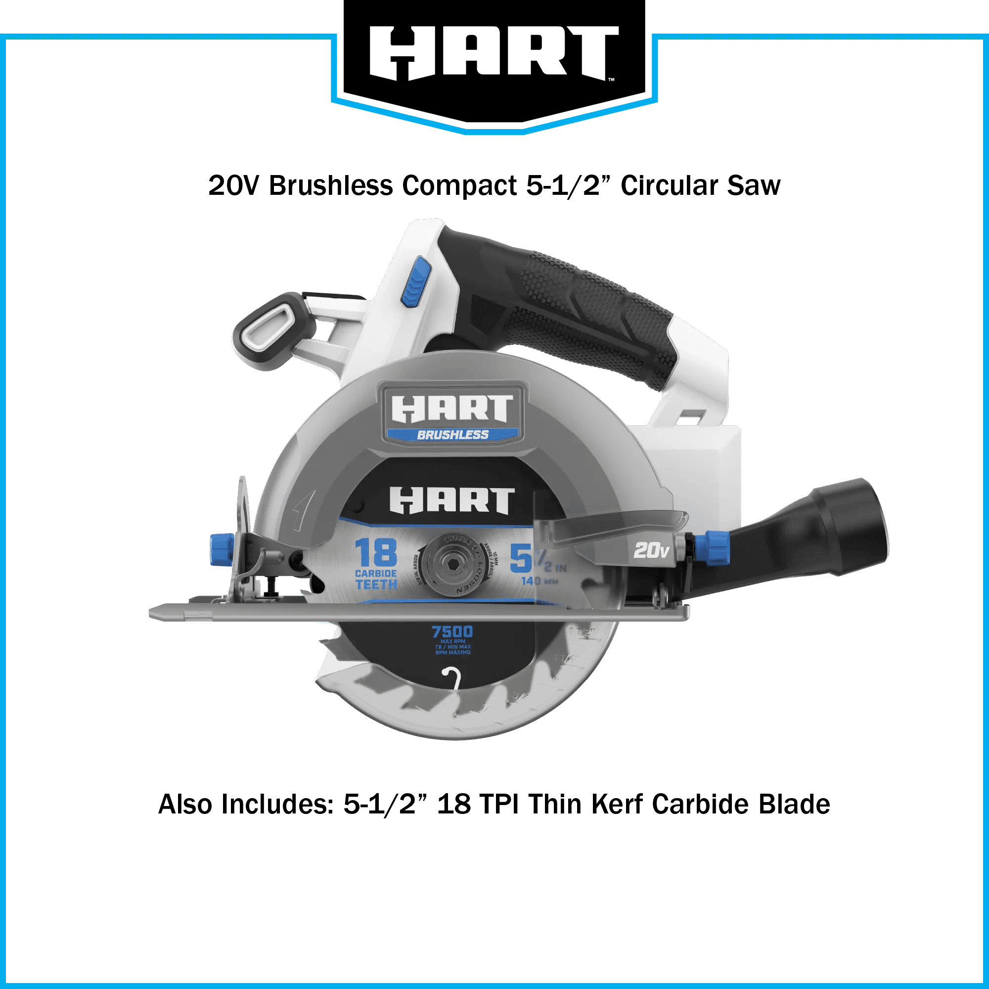 HART 20-Volt Brushless 5-1/2-inch Compact Battery-Powered Circular Saw (Battery Not Included) New Condition