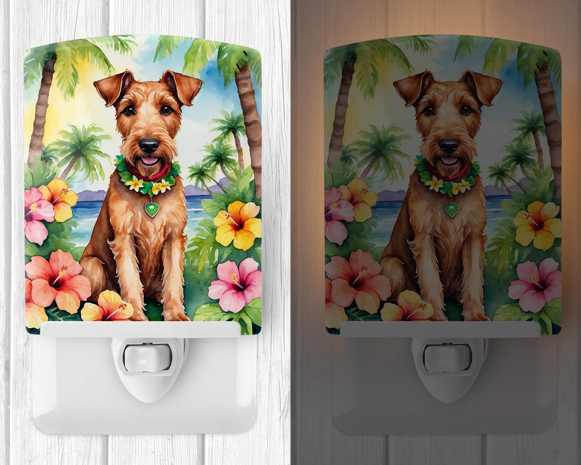 Irish Terrier Luau Ceramic Night Light 4 in x 6 in