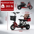 thumbnail image 6 of MENGFANMIN Mobility Scooter for Seniors,3 Wheels Foldable Portable Motorized Scooters with Removable Lithium Battery for 34 Miles,265lb Capacity,350w Motor,Red, 6 of 9