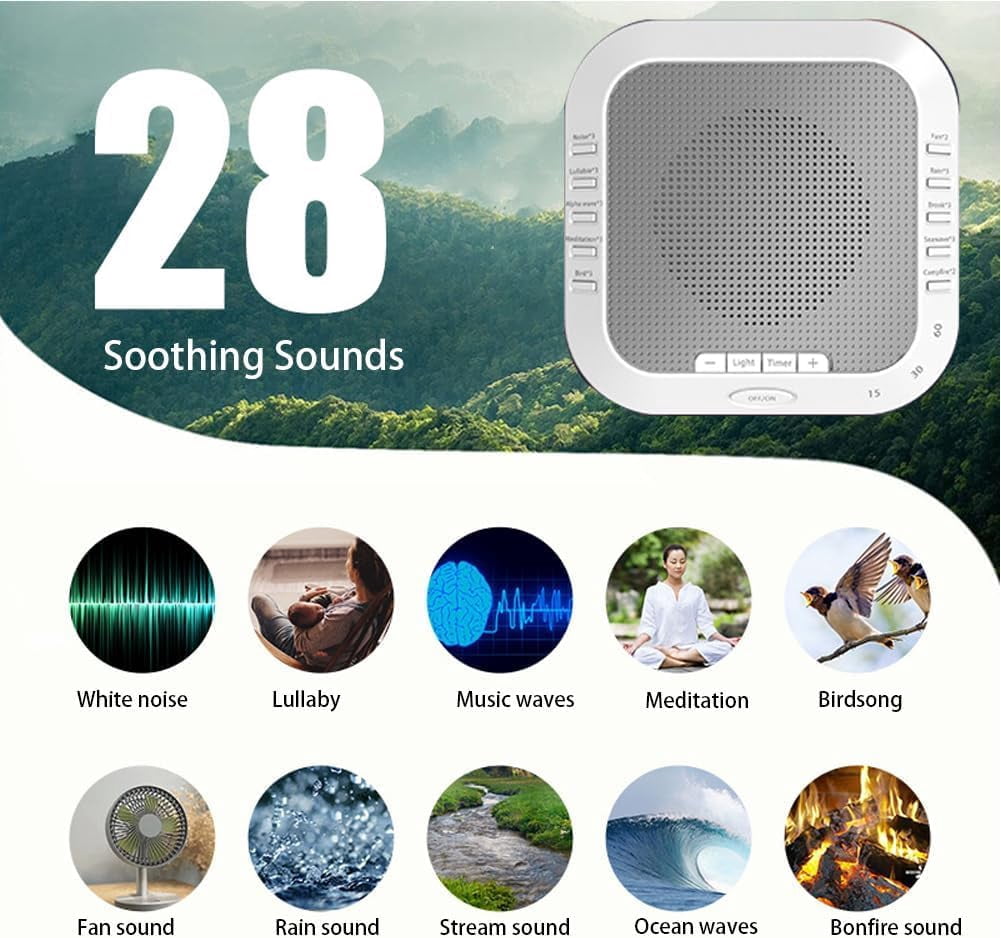 Ora Sound Machine Solfeggio Frequencies, White Noise Sound Machine with 28 Soothing Sounds, Three Timing Modes, Soft Night Light for Meditation, Yoga, Sleeping (1Pcs, 1)