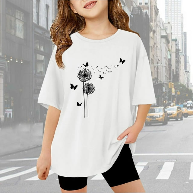 T-shirts pour Petites Filles Mignons Graphiques Manches Courtes Col Rond Vêtements d'Été pour Adolescentes Filles 7-8 Vêtements Tendance Tenue pour Filles