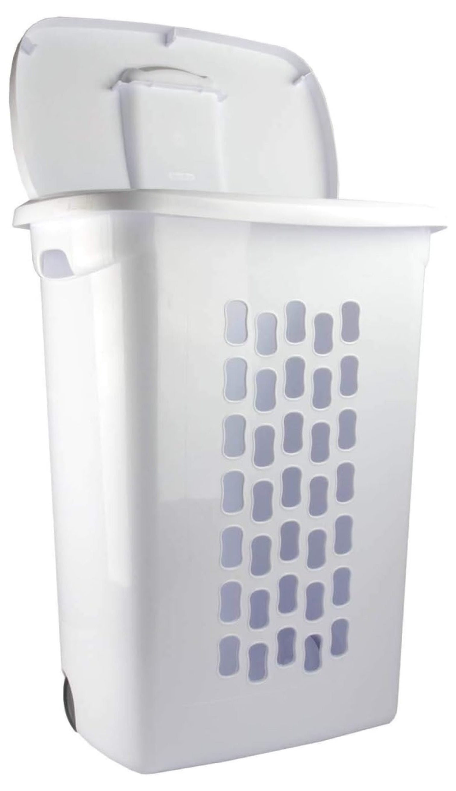 Ultra Wheeled Laundry Hamper with Lid, Handle and Wheels for Easy Rolling of Clothes to and from The Laundry Room, Plastic, White, 1-Pack