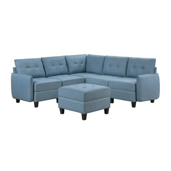 Lexicon Garren Textured 6-Piece Sectional with Storage and Ottoman in Blue