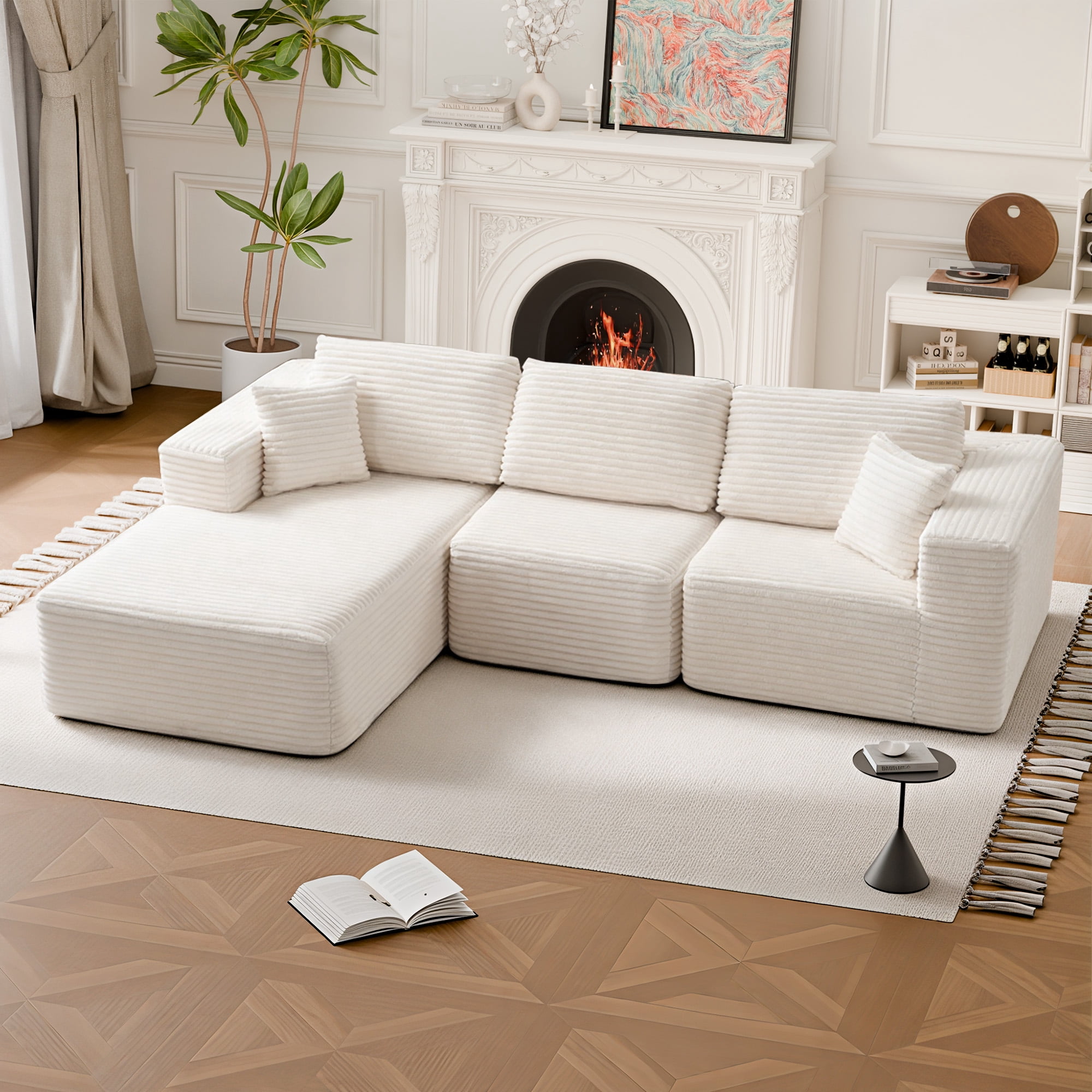 MAYEERTY 104 in Corduroy Modular Sofa, Compressed Boneless DIY Zero-Assembly Sofa, for Living Room & Small Apartment, Beige